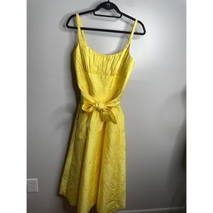 ML Monique Lhuillier Yellow Floral Jacquard A-Line Midi Dress